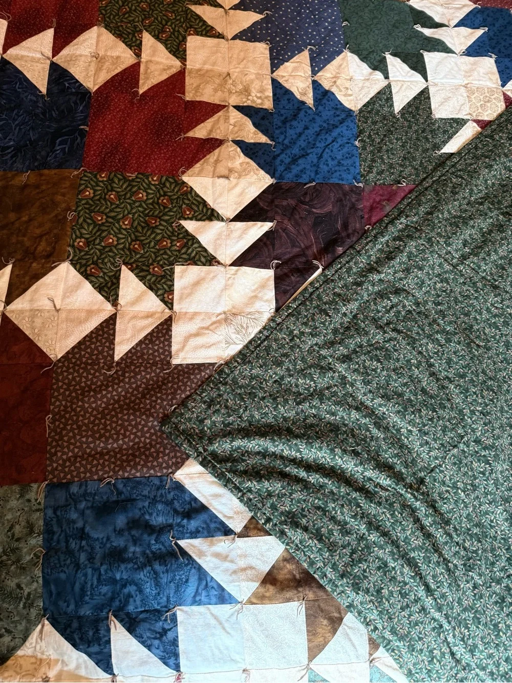 Handmade Cozy Tied California King sized Multicolor Patchwork Quilt